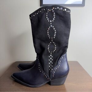 Free People Jaxon Studded Black Western Boots Sz 39.5 (9)